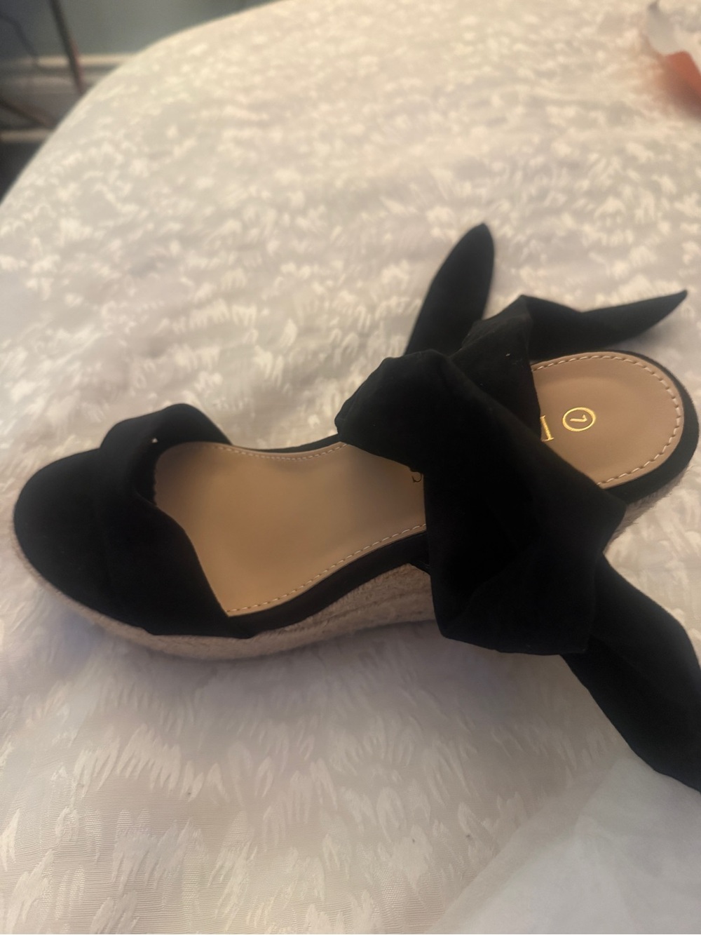 Dream Pairs Black Espadrille Wedge Sandals with Ankle Tie Bow